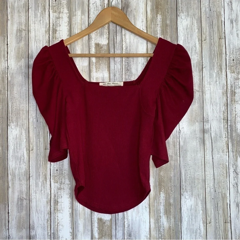 FP We The Free Red Night Lily Puff Sleeve Blouse - Picture 2 of 5
